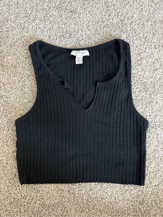 Topshop Tops - Topshop Black Ribbed Notch-Neck Tank